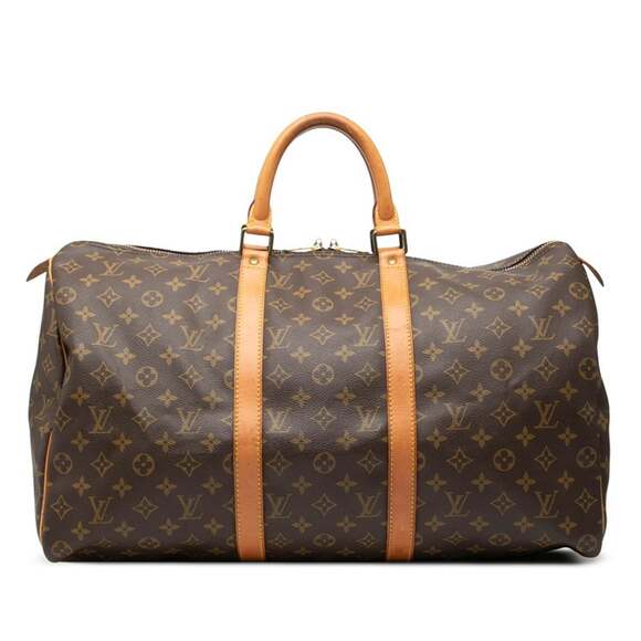 LOUIS VUITTON Brown Monogram Leather Keepall 50 Boston Bag